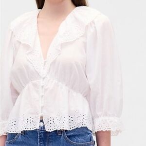 GAP White Eyelet Ruffle Peplum Blouse
